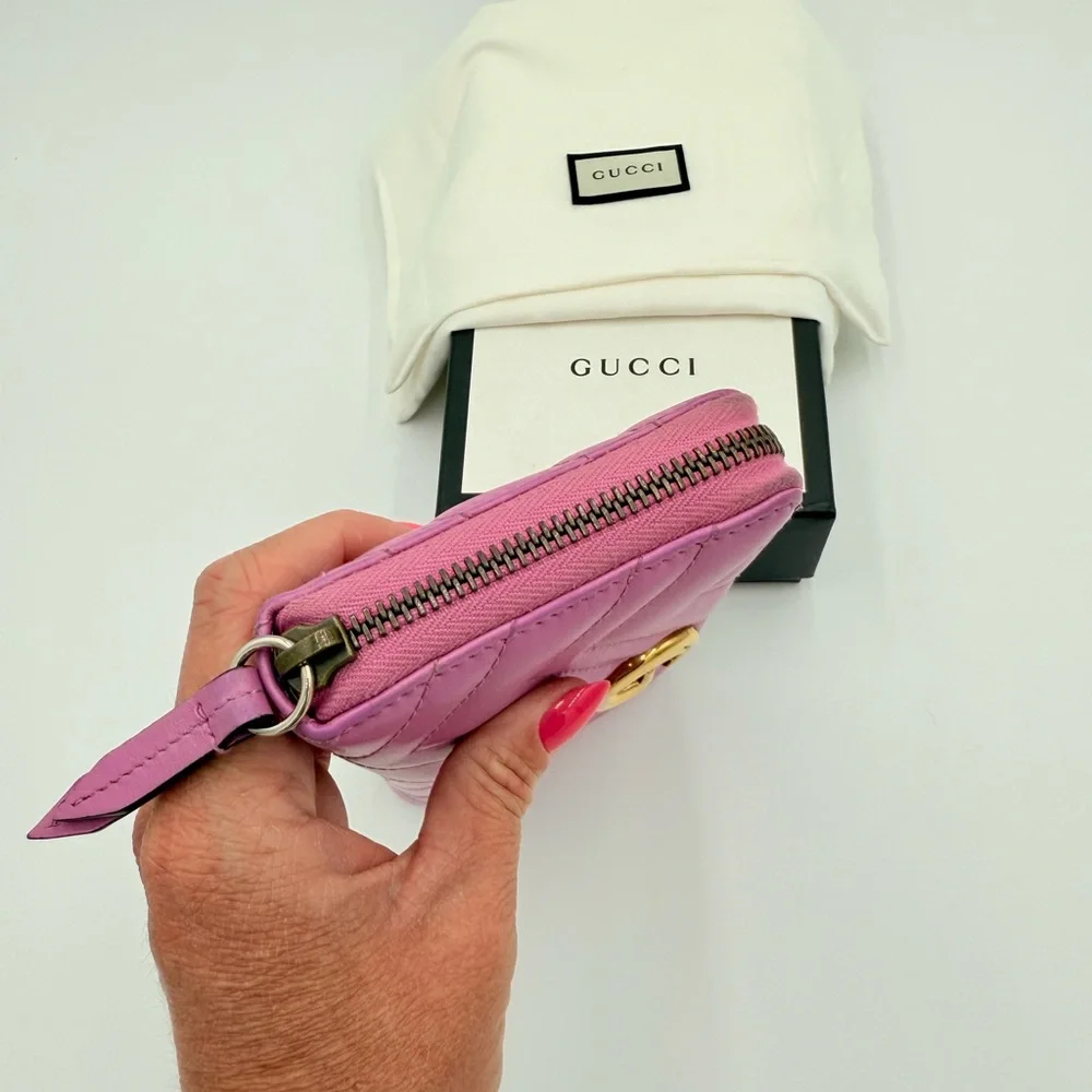 Gucci Pink Marmont Chevron Wallet with Gold Logo - Picture 4 of 10